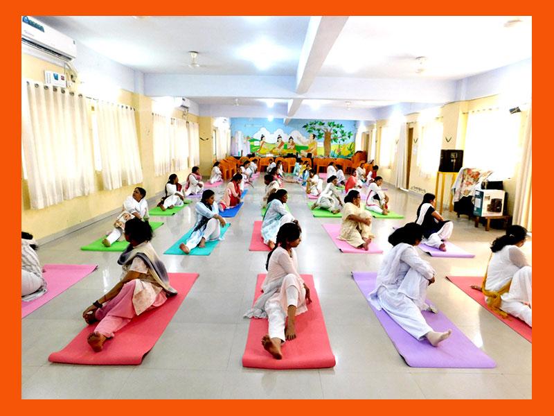 MVM Naini, Prayagraj : Students and Teachers of Maharishi Vidya Mandir, Prayagraj celebrating 9th International Yoga Day.